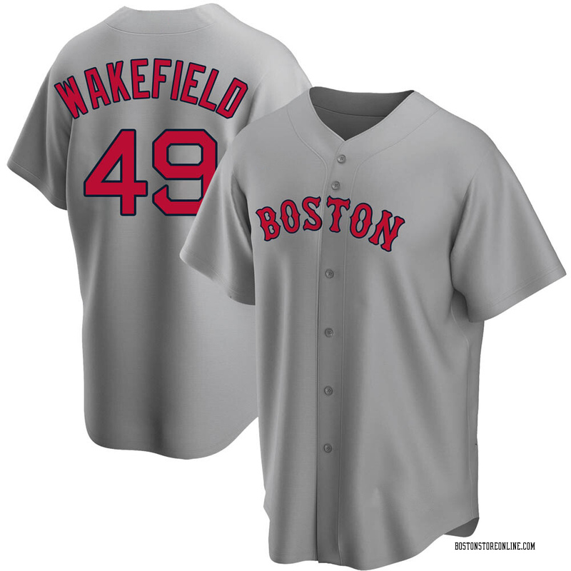 Buy MLB Men's Boston Red Sox Tim Wakefield Road Gray Short Sleeve 6 Button Synthetic Replica Baseball Jersey (Road Gray, Large) Online at Low Prices in India